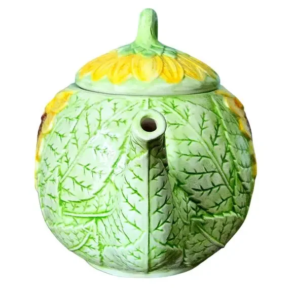 Vintage Seymour Mann Sunflower Teapot Hand Painted Faience Yellow Green Ceramic - Picture 6 of 10